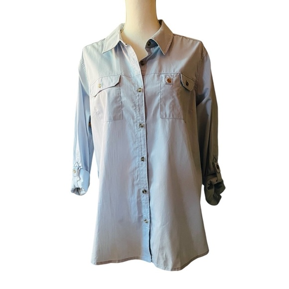 CARHARRT FORCE WOMEN’S BLUE LONG SLEEVES VENTED BUTTON DOWN SHIRT SIZE 16-18 - Picture 1 of 11